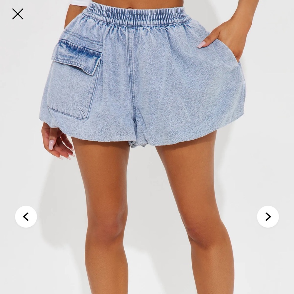 Light Blue Terry Cloth Elastic-Waist Women's Shorts - Picture 2 of 6